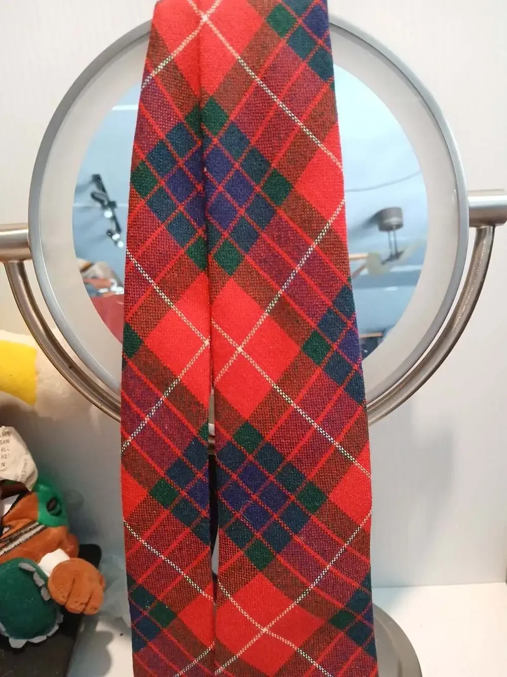 Vintage Fraser Tartan Neck Tie Made In Scotland 100% New Wool Red Plaid